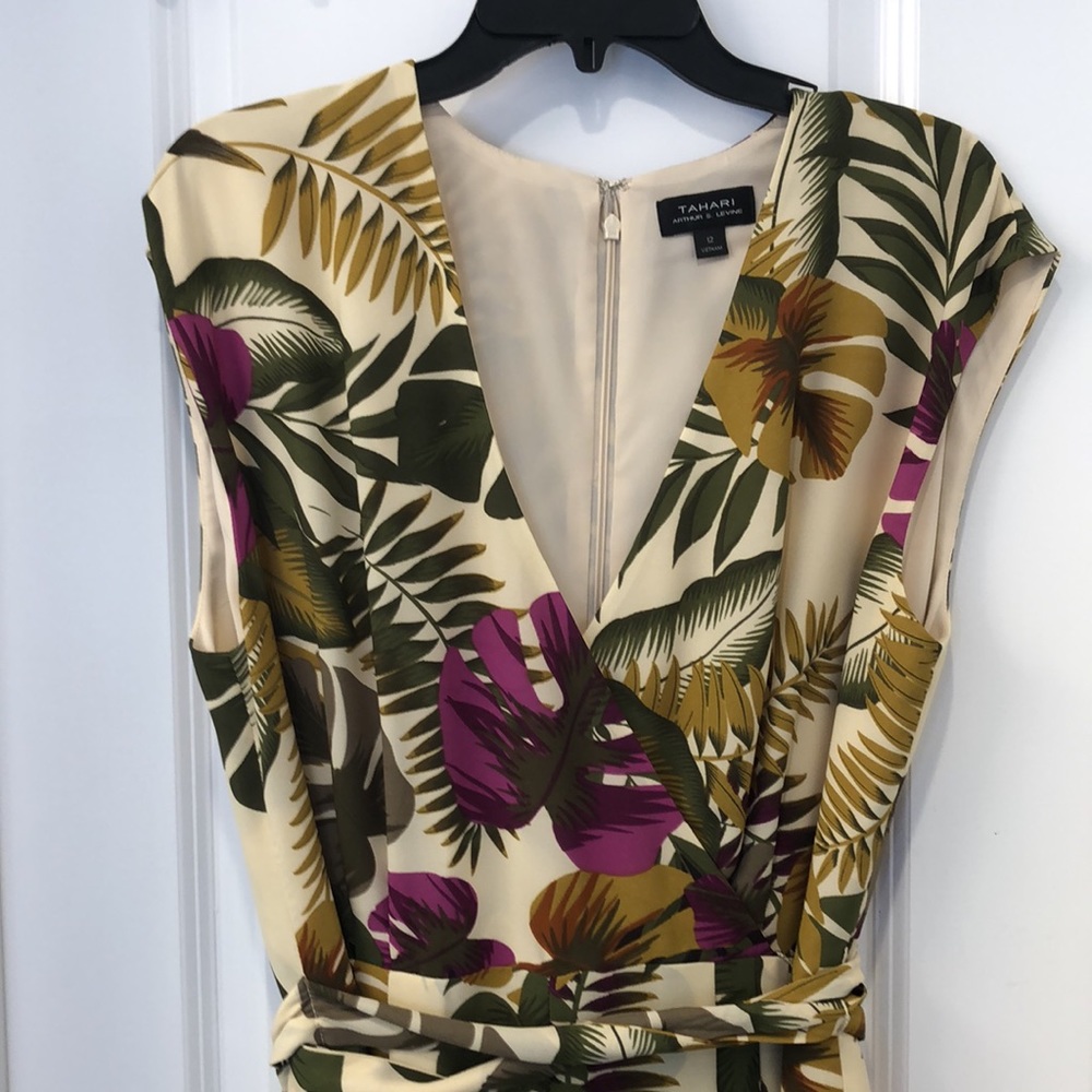 Tahari ASL Overall Romper With Floral Print Pleated Front